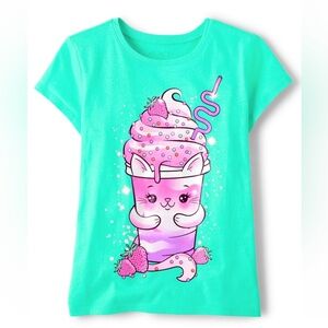 Girls Cat Milkshake Graphic Tee - Love bird
